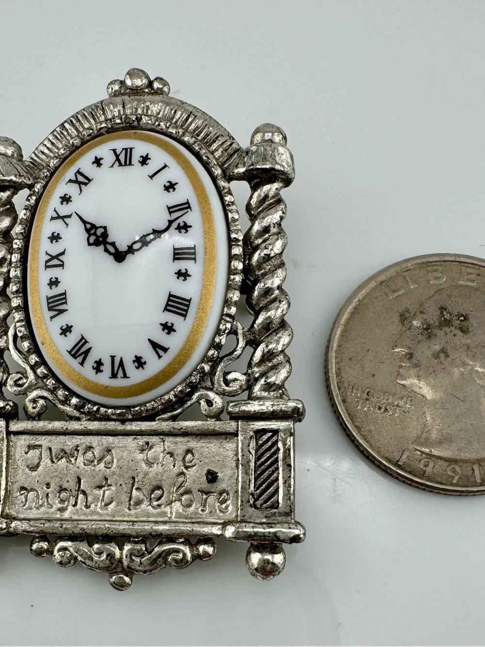 Danecraft Twas the Night Before Grandfather Clock Christmas Brooch Pin